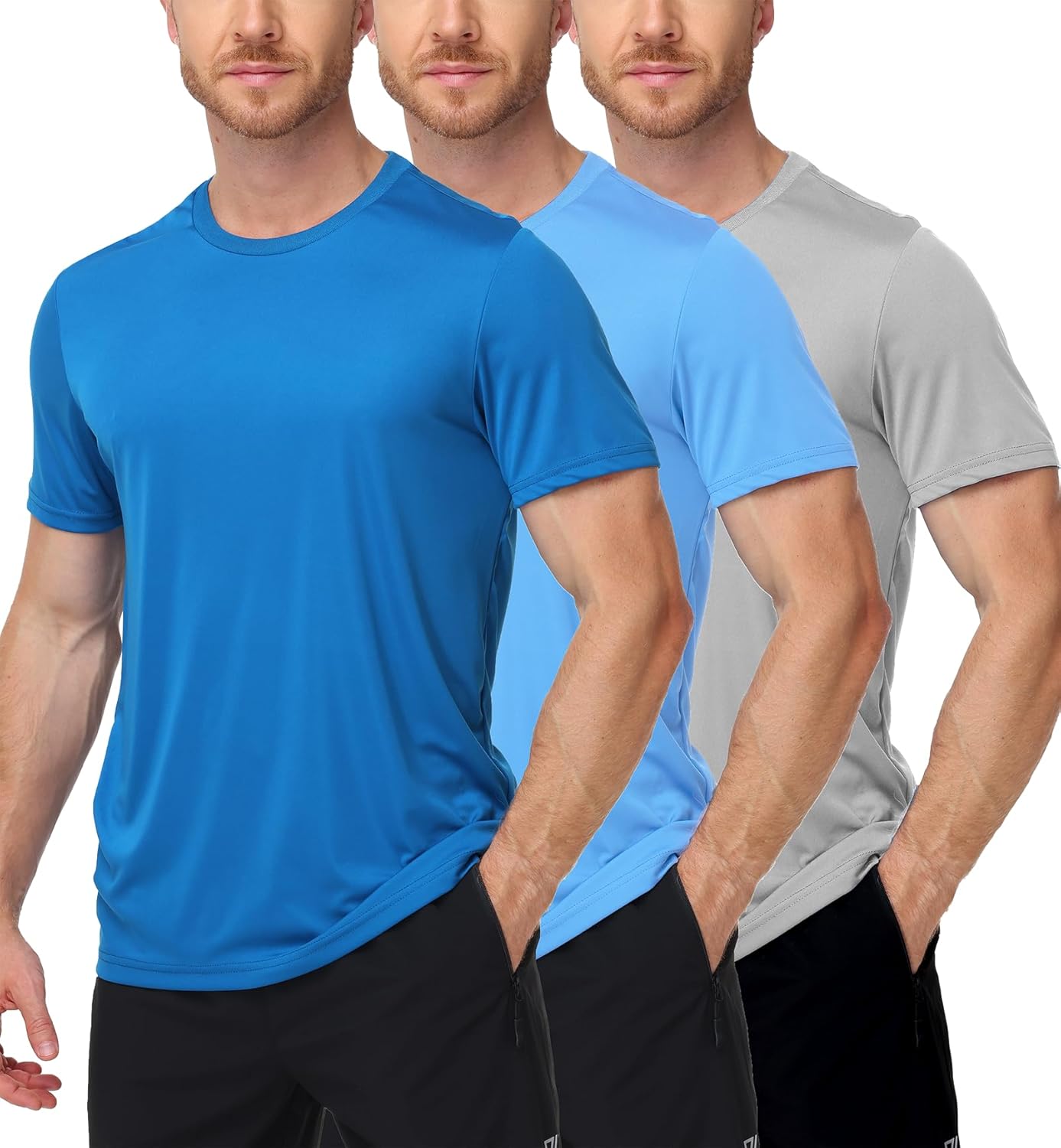3 Pack Mens Swim Shirt Rash Guard Workout Shirts UPF 50+ Short Sleeve Fast Dry Sun Protection Lightweight Water Shirt