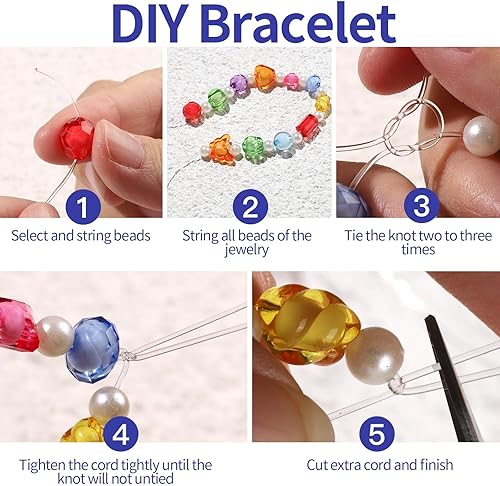 Miniatura 6 de FANDAMEI Cuerdas elásticas de 0.031 in para pulseras, cordón elástico de cristal para hacer joyas, cordón elástico transparente para abalorios, hilo