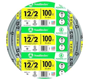 Southwire 12/2 UF B Wire with Ground, 100 ft, Gray Solid Copper Direct Burial Cable for Outdoor & Underground Use, 600V