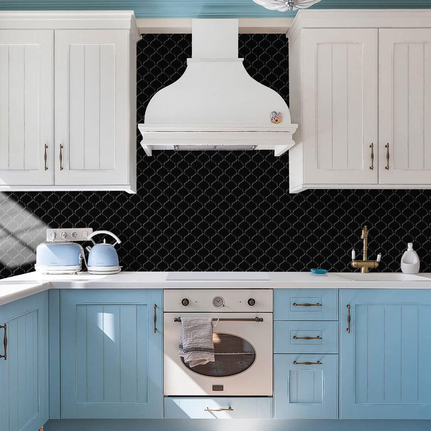 STICKGOO Arabesque Peel and Stick Backsplash, 12”X12” Backsplash Tile for Kitchen Peel and Stick, Self Adhesive Wall Tile Stick on Tiles (Thicker Design, Black)