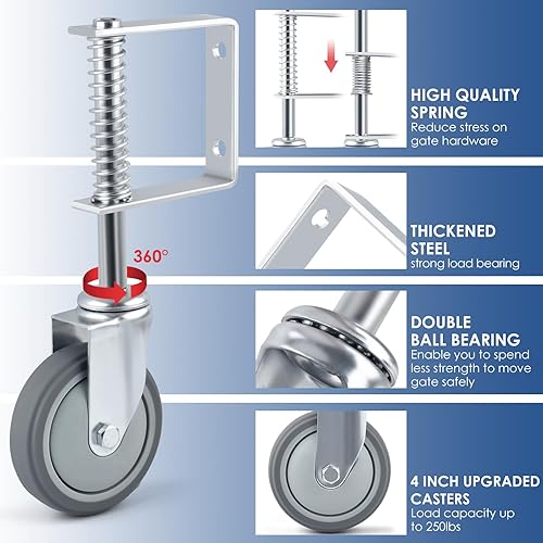 Miniatura 4 de ERKOON 2 paquetes de ruedas de puerta de alta resistencia, ruedas de puerta corredera de 4 pulgadas para puerta de madera, puerta de tubo de metal,