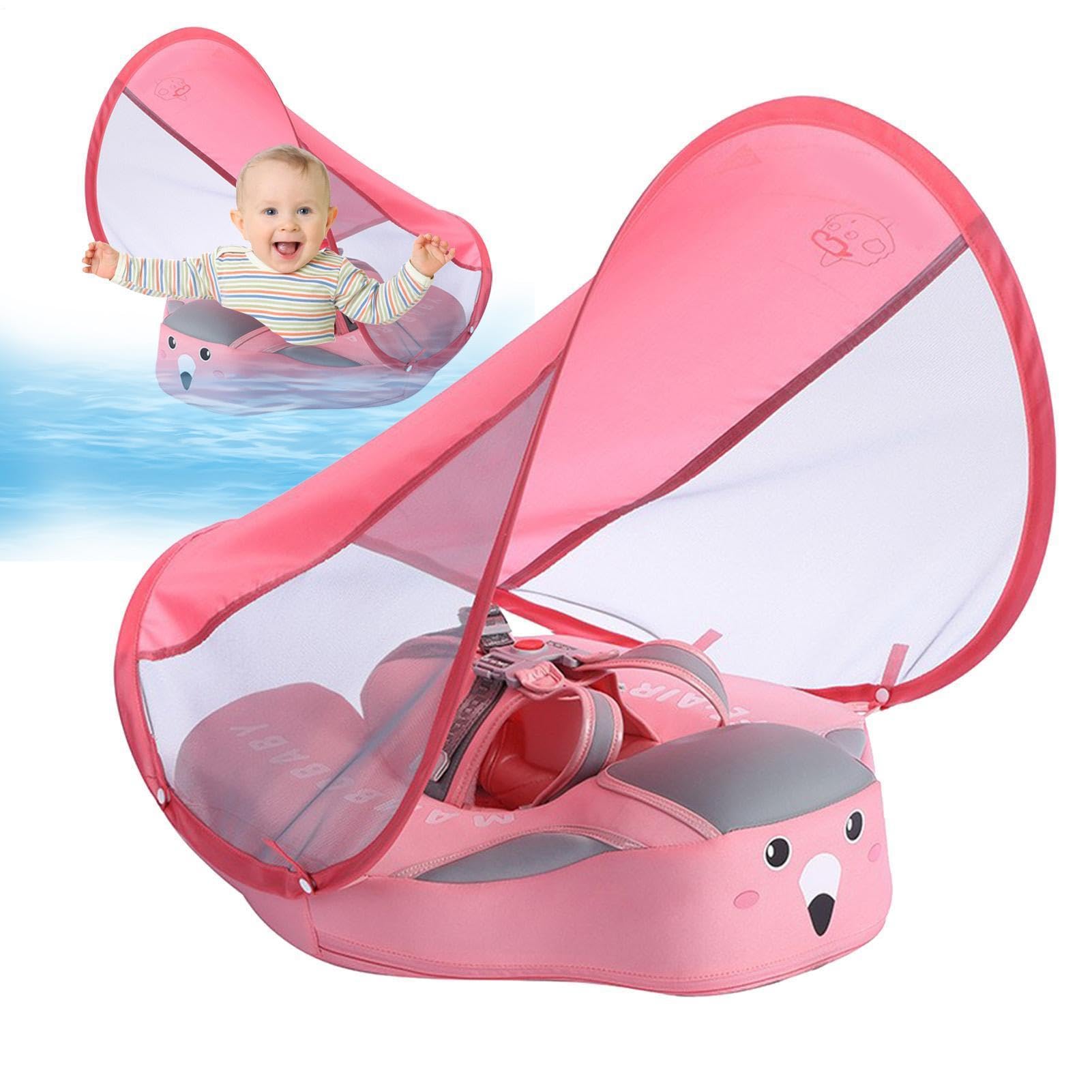 Babys Schwimmring Mit Sonnendach Ab 3 Monate, UPF50+ Polyester | Babys Nicht Aufblasbarer Schwimmring, Babyss Schwimmhilfe Mit Sonnendach, Abnehmbar, Für See, Badewanne & Reisen
