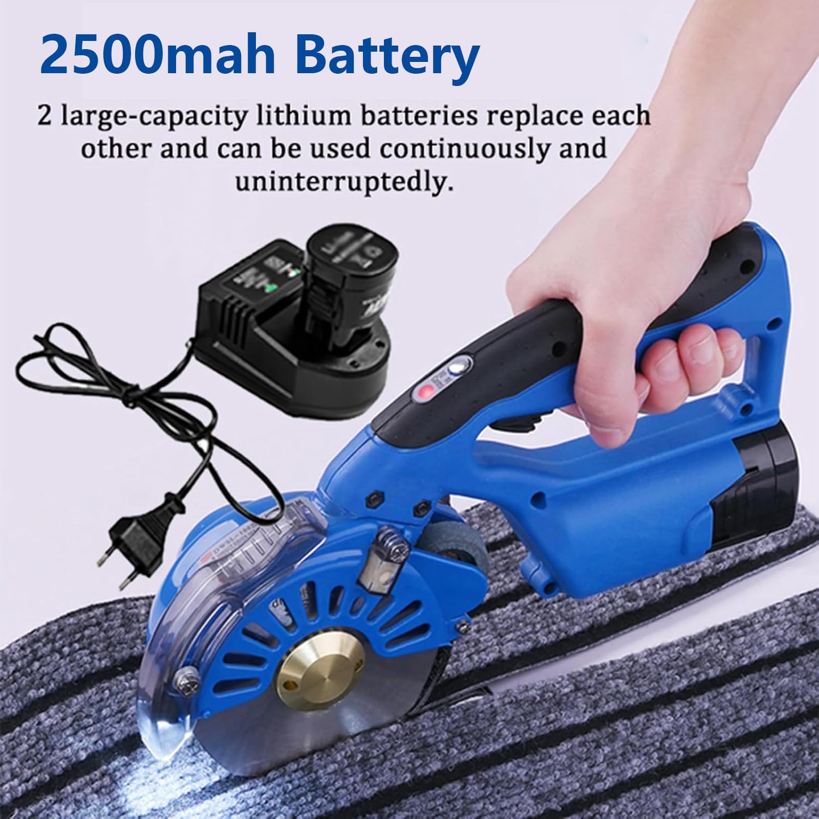 Cortador Rotativo EléCtrico De Tela con Velocidad Ajustable, Tijeras De Tela, Hoja De 110 Mm, Grosor De 1,2" MáQuina De Corte De Tela InaláMbrica para Cuero, Tela, Alfombras
