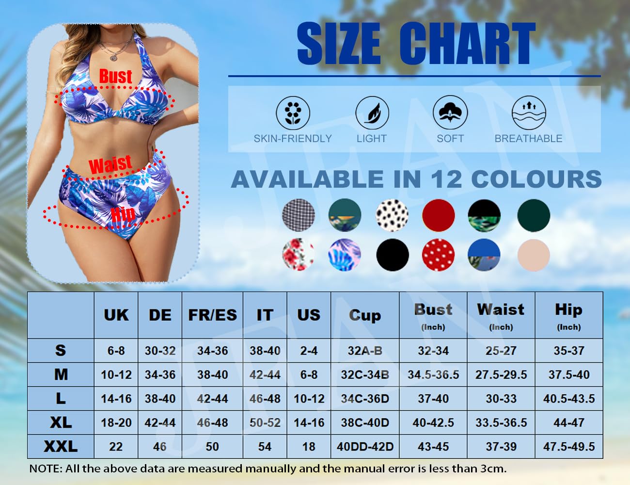 JFAN Conjuntos de Bikini para Mujer Verano Trajes de Baño de Dos Piezas de Cuello Halter Bañadores de Push Up Adelgazar de Cintura Alta Mujer Bikini Sets,
