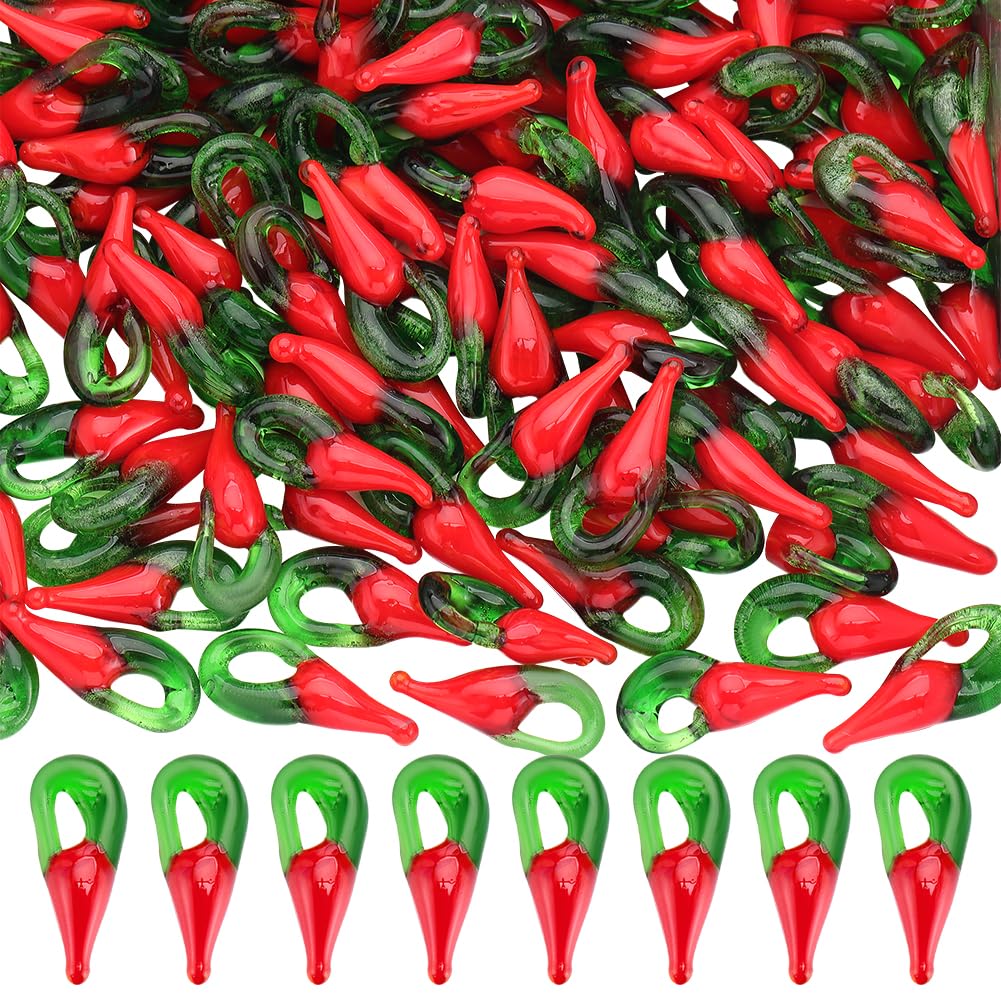 SUNNYCLUE 1 Box 180Pcs Pepper Charms Lampwork Glass Charms Handmade Mini 3D Red Chili Miniature Hot Peppers Vegetable Charm for jewellery Making Charms Supplies DIY Necklaces Bracelet Keychains Adult