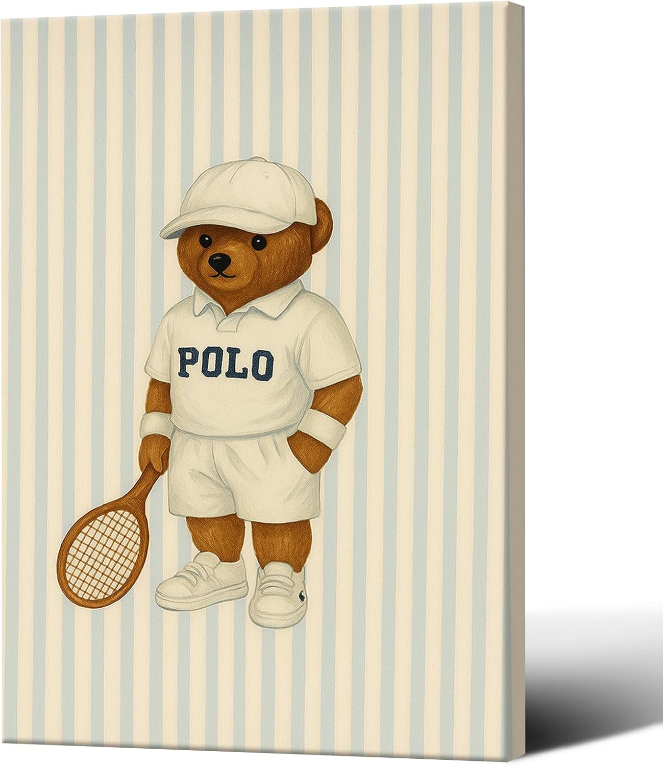 Funny Tennis Sports Teddy Bear Poster White Tennis Suit Sports Cap Take Tennis Racket Animal Wall Art Canvas Printed Posters For Home Dorm Wall Decor 12X18 in Unframed-Canvas Rolled Up