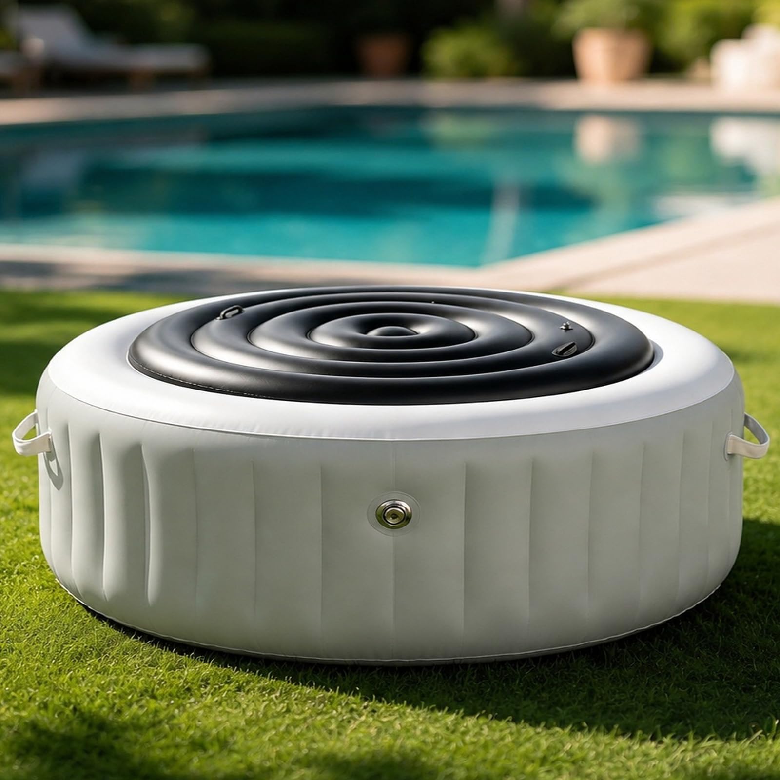 Couvercle de Bain à Remous Rond 160CM, Couvercle Spa Gonflable