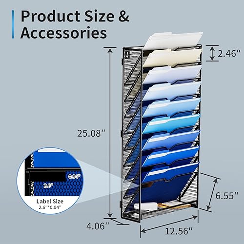 Miniatura 4 de Marbrasse Soporte para archivos de pared de 10 niveles, organizador de archivos de pared, para papeles, portapapeles y organizador de revistas,