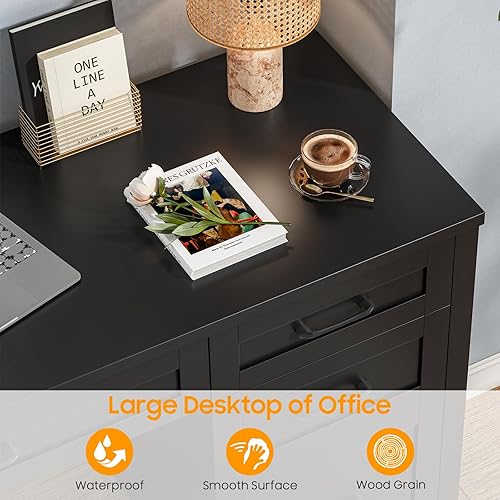 Miniatura 4 de Farmhouse - Escritorio ejecutivo de 47 pulgadas, escritorio para computadora con cajón de archivos y estación de carga, estación de trabajo para