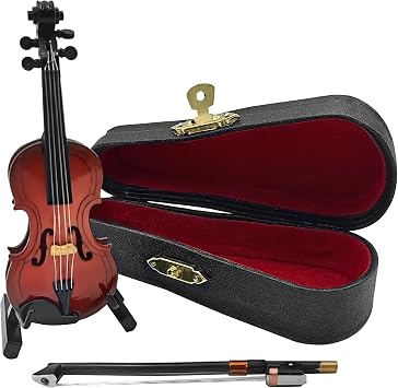 Musiin Miniature Instrument Model 10cm Violin Ornament with Bow Stand Violin Case Home Decor Photography Prop Wooden Gift