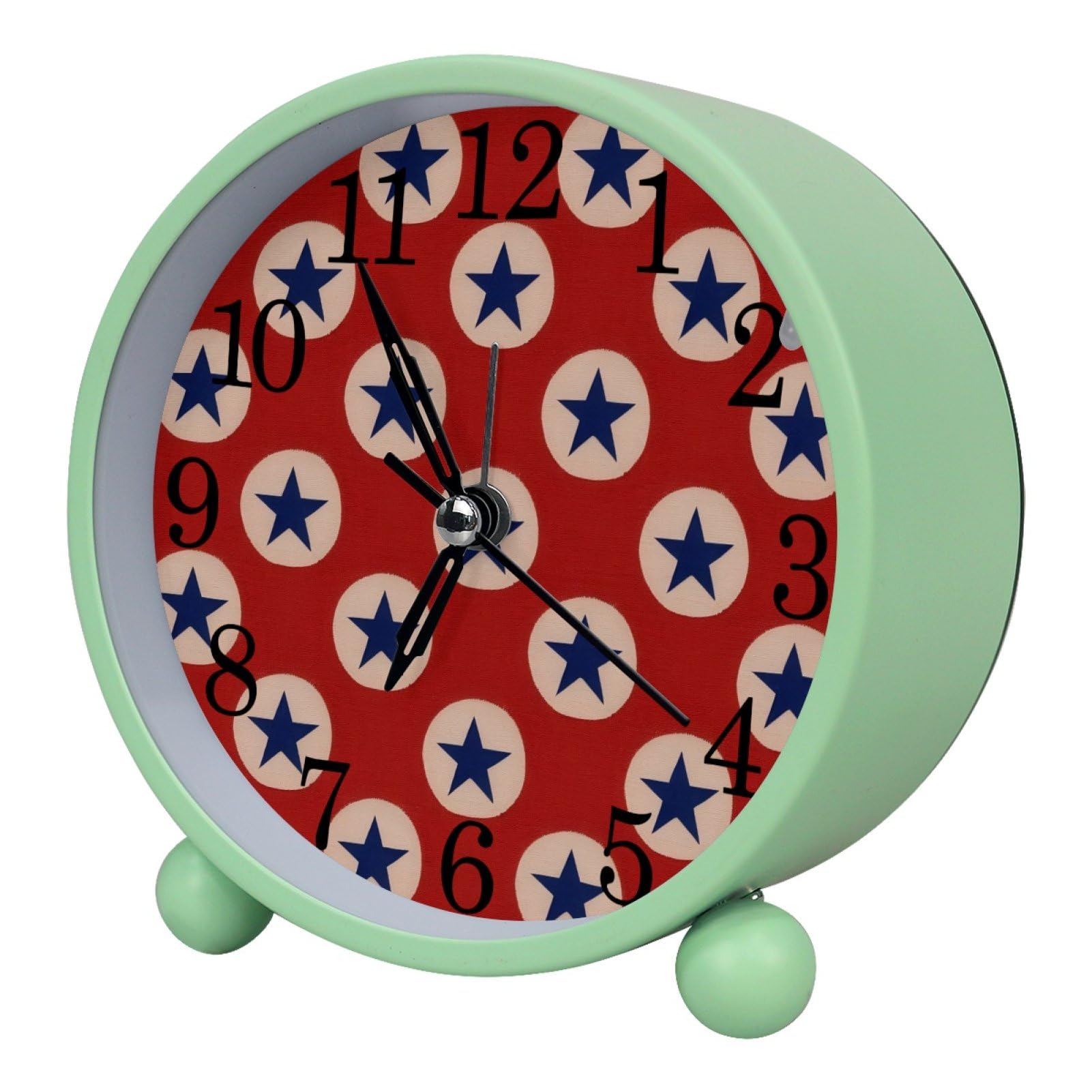 etoenbrc Star Round Battery Operated Bedside Alarm Clock Non-Ticking Desktop Silent Analog Alarm Clock with Light