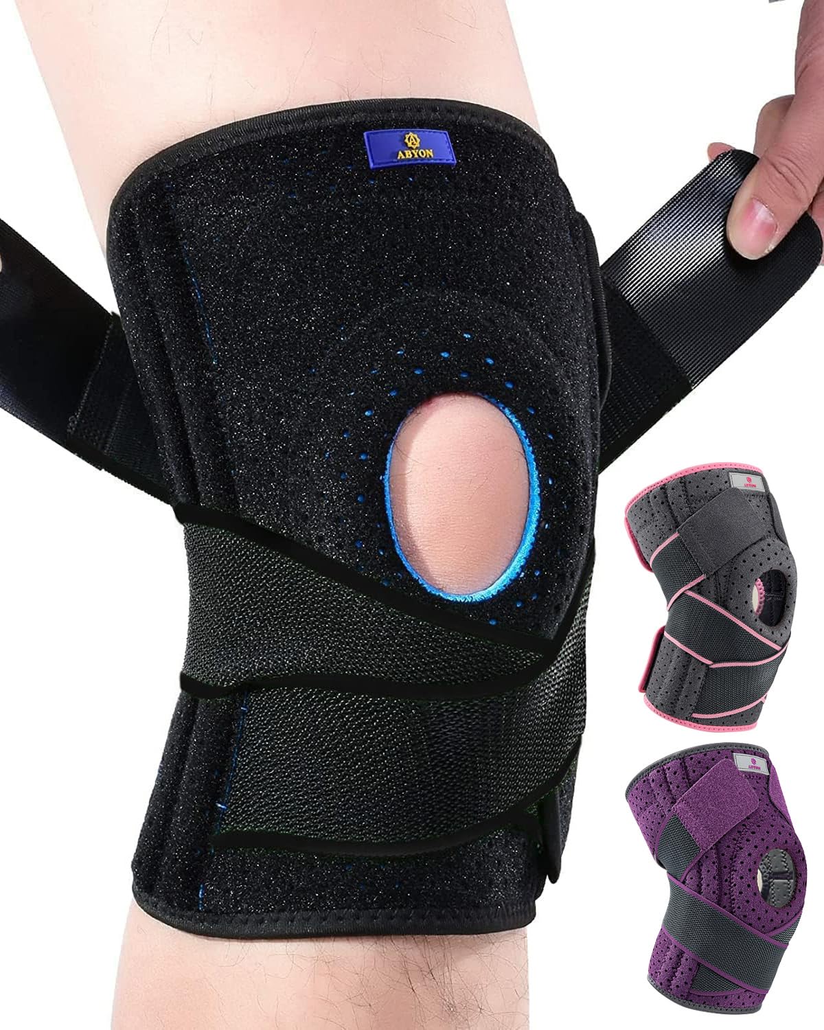 ABYON Knee Brace for Men & Women Meniscus Tear, Knee Support with Dual Side Stabilizers & Crossed Compression Straps for Knee Pain Relief, ACL, Arthritis and Post-Surgery Recovery - Please Check How To Size VideoOEKO-TEX STANDARD 100