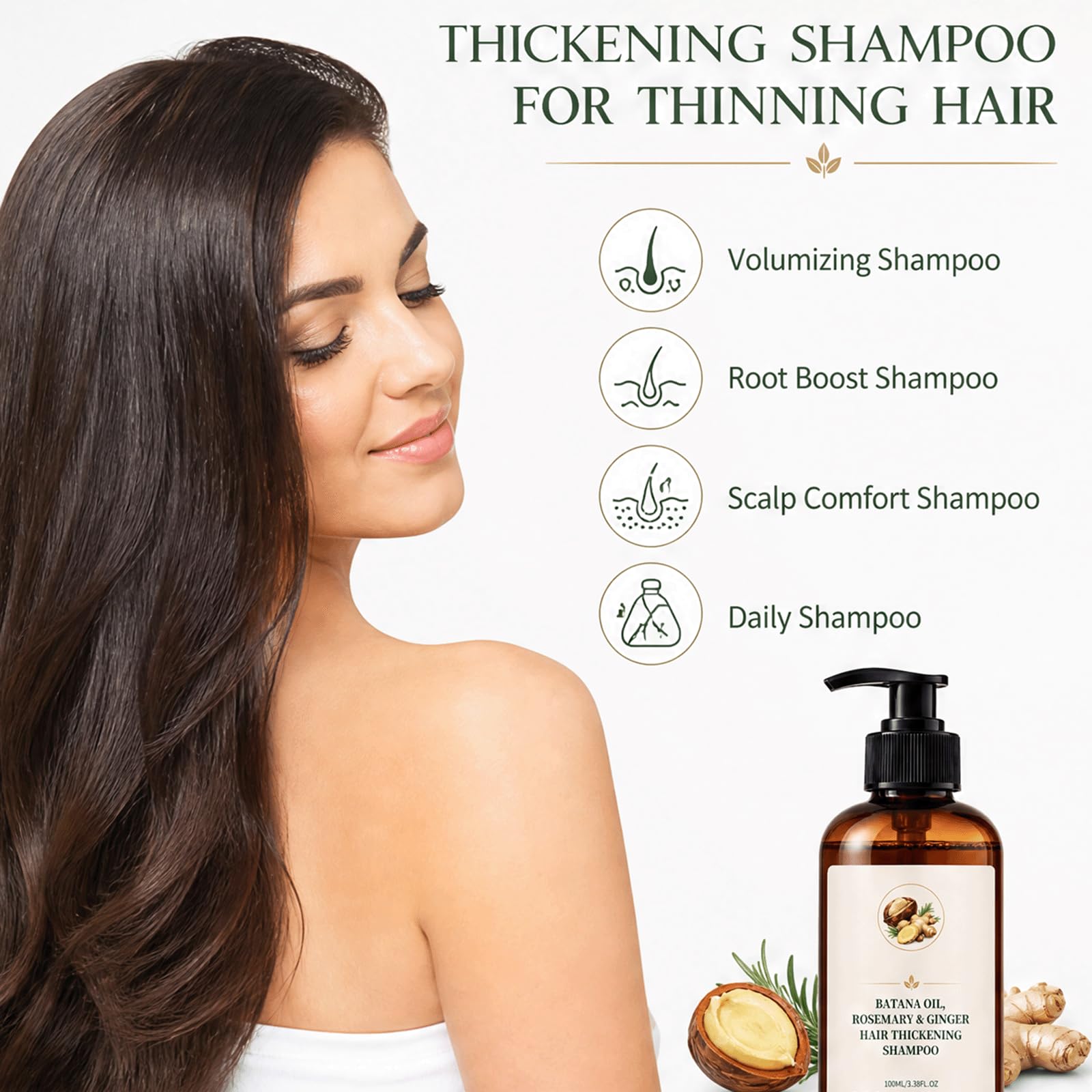 Batana Oil Rosemary Imbirowy Szampon Volumizing Thin Hair Root Boost - Naturalny ziołowy szampon zagęszczający dla kobiet, Delikatna roślinna codzienna pielęgnacja skóry głowy, (5 szt)