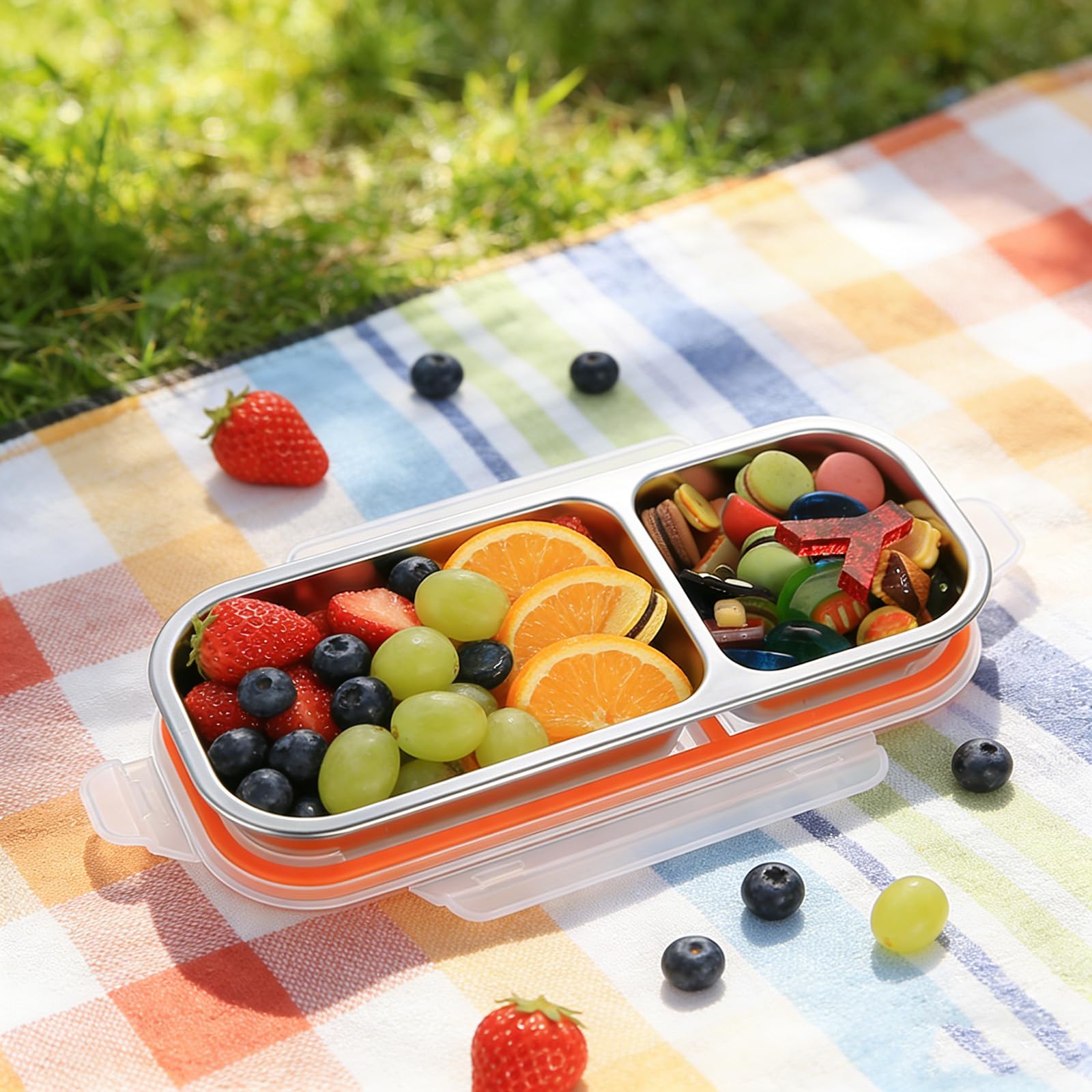 Pudełko na przekąski z przegródkami, pudełko na kanapki ze stali nierdzewnej z przegródkami, szczelne pudełka Meal Prep, pudełka na kanapki z przegródkami, Bento Box, szczelne pudełko na