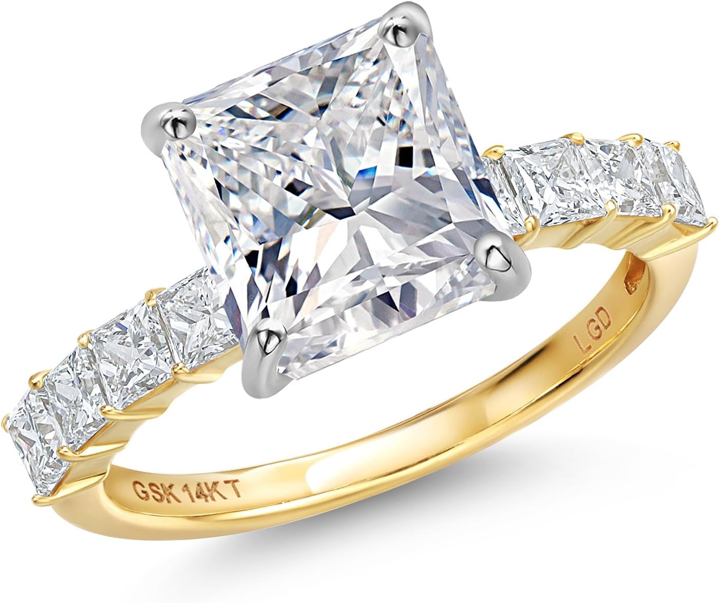 Gem Stone King 1-5 Ct IGI Certified Lab Grown Diamond In 2 Tone 14K White and Yellow Gold Engagement Ring For Women | Princess Cut | D-E Color | VS1-VS2 Clarity