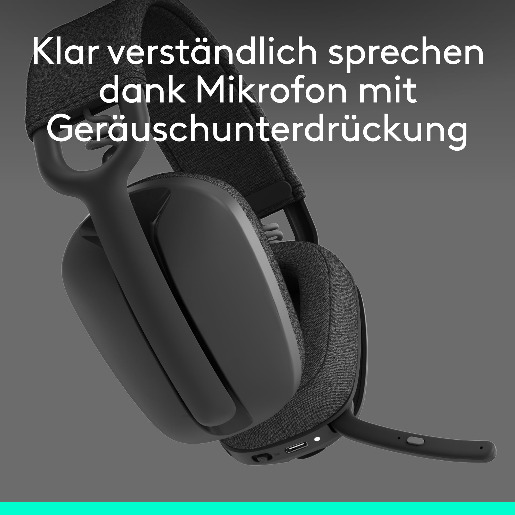 Logitech Zone Vibe 100 Leichte, kabellose Over-Ear-Kopfhörer mit geräuschunterdrückendem Mikrofon, Multipoint Bluetooth-Headset, Funktioniert mit Teams, Google Meet, Zoom, Mac/PC - Graphit
