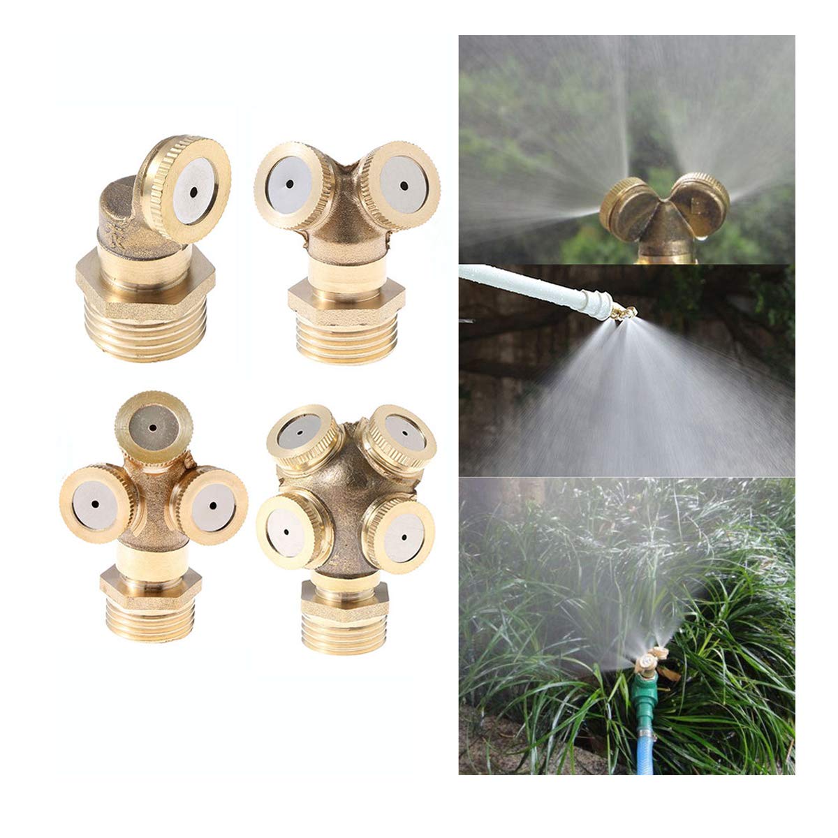 Buse de brumisation en laiton de 1/2/3/4 trous pour arroseur de jardin, raccord d'eau avec adaptateur de 1,27 cm pour jardin extérieur (4 pièces/lot)