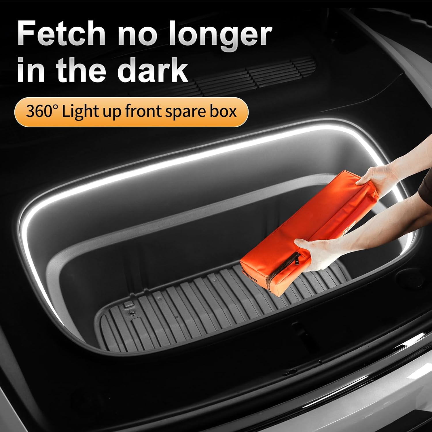 Front Trunk LED Light Strip for Tesla Model Y Juniper 2025 2026 - Silicone Front Trunk Accessories with Magnetic Induction Switch, Waterproof Ambient Light (DC 15V, Cool White)
