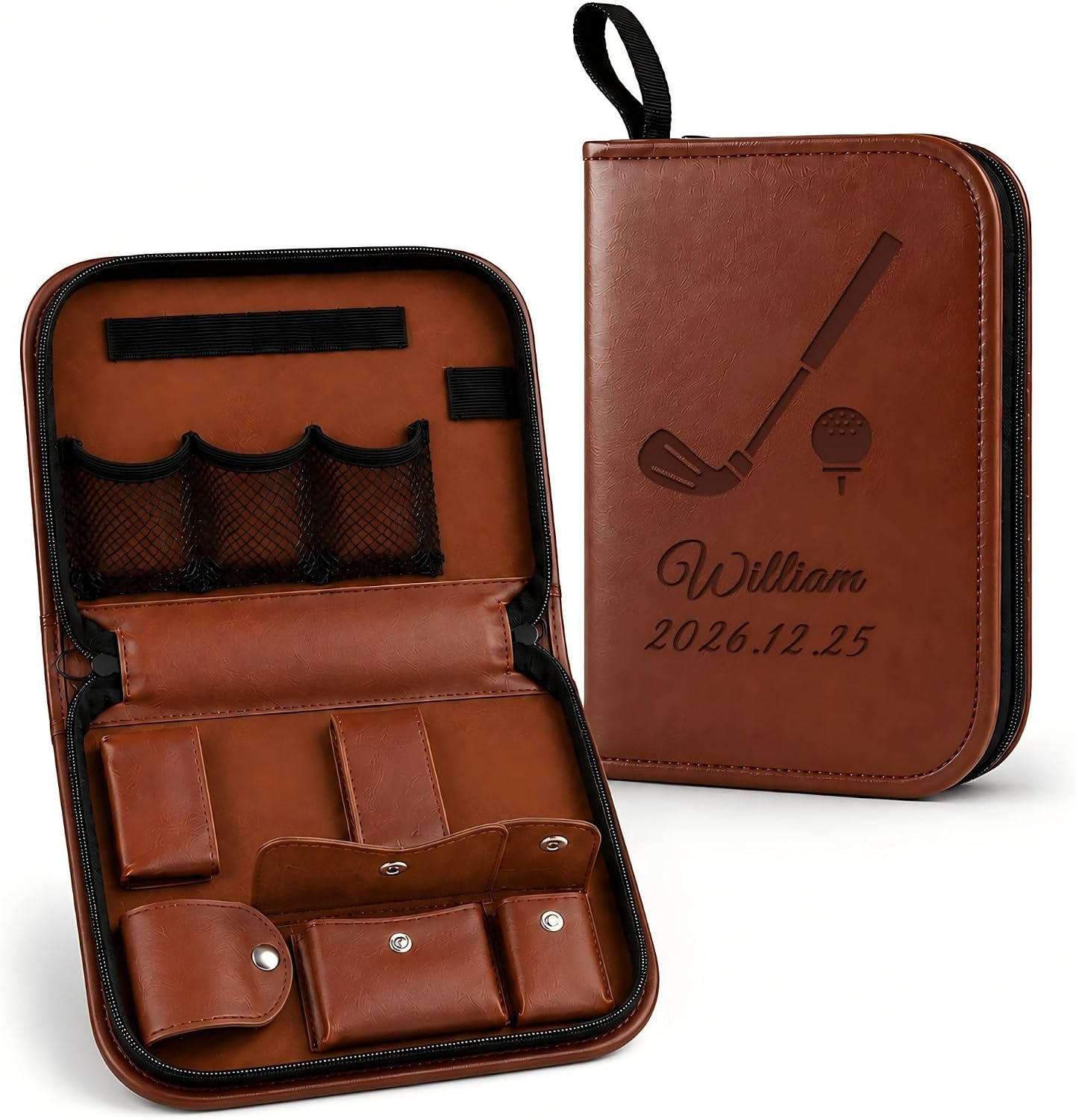 CRME Personalized Golf Accessories Case, Custom PU Leather Travel Pouch for Golfers, Case Only