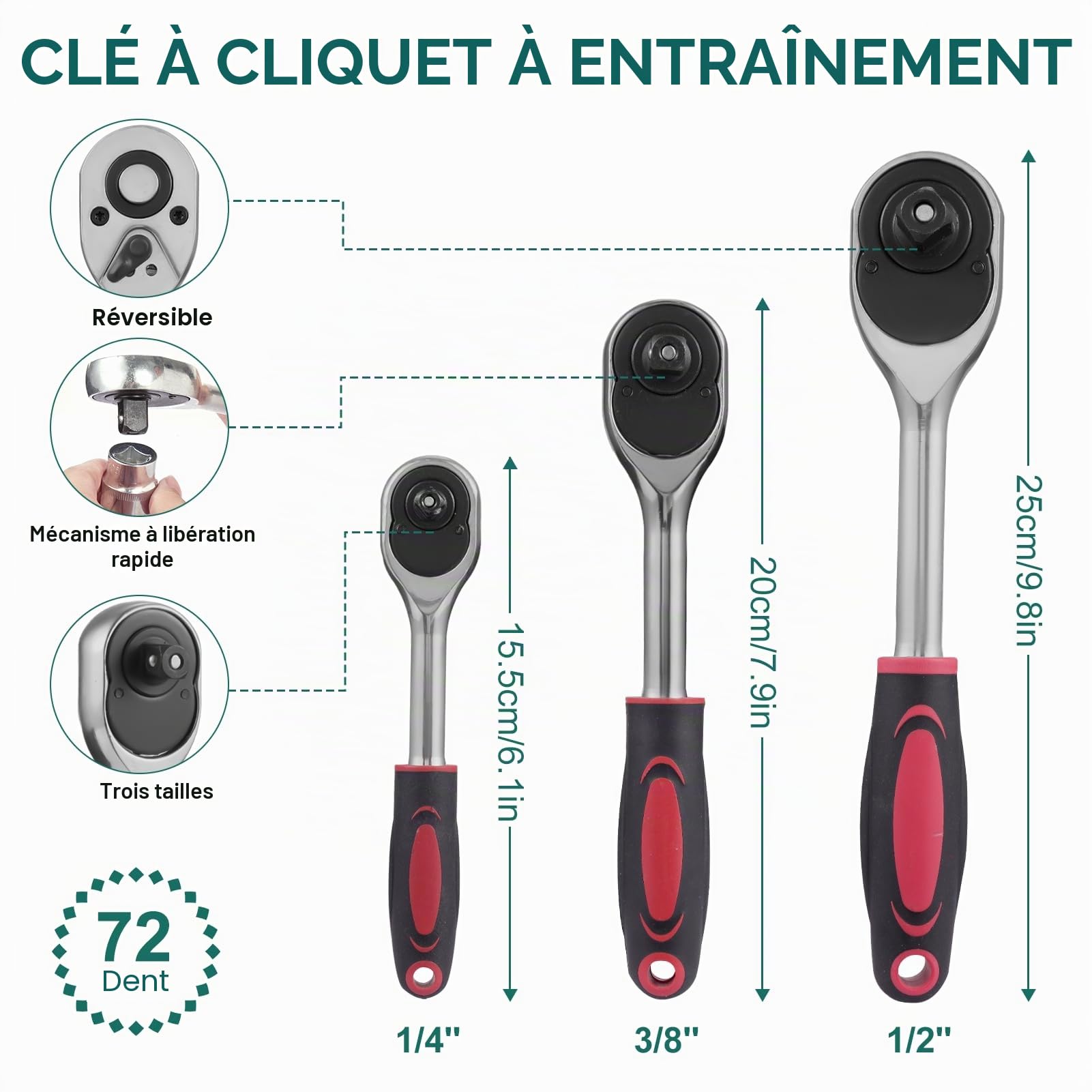 Coffret de clés à douille Victoam | 216 pièces | Ensemble d'outils en vanadium et embouts incl. adaptateur d'embouts pour tournevis à batterie | Ensemble d'outils | Trousse de clés à cliquet