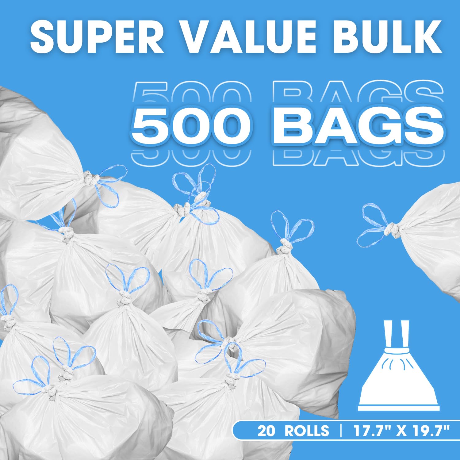 Bolsas de basura pequeñas de 2 a 4 galones, 500 bolsas de basura con cordón a granel, mini bolsas de basura de plástico para baño, oficina, dormitorio, basurero