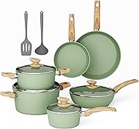 MAISON ARTS Pots and Pans Set Non Stick, 12 Piece Green Granite Kitchen Cookware Induction Compatible, Cooking Sets Pots and Pans Nonstick