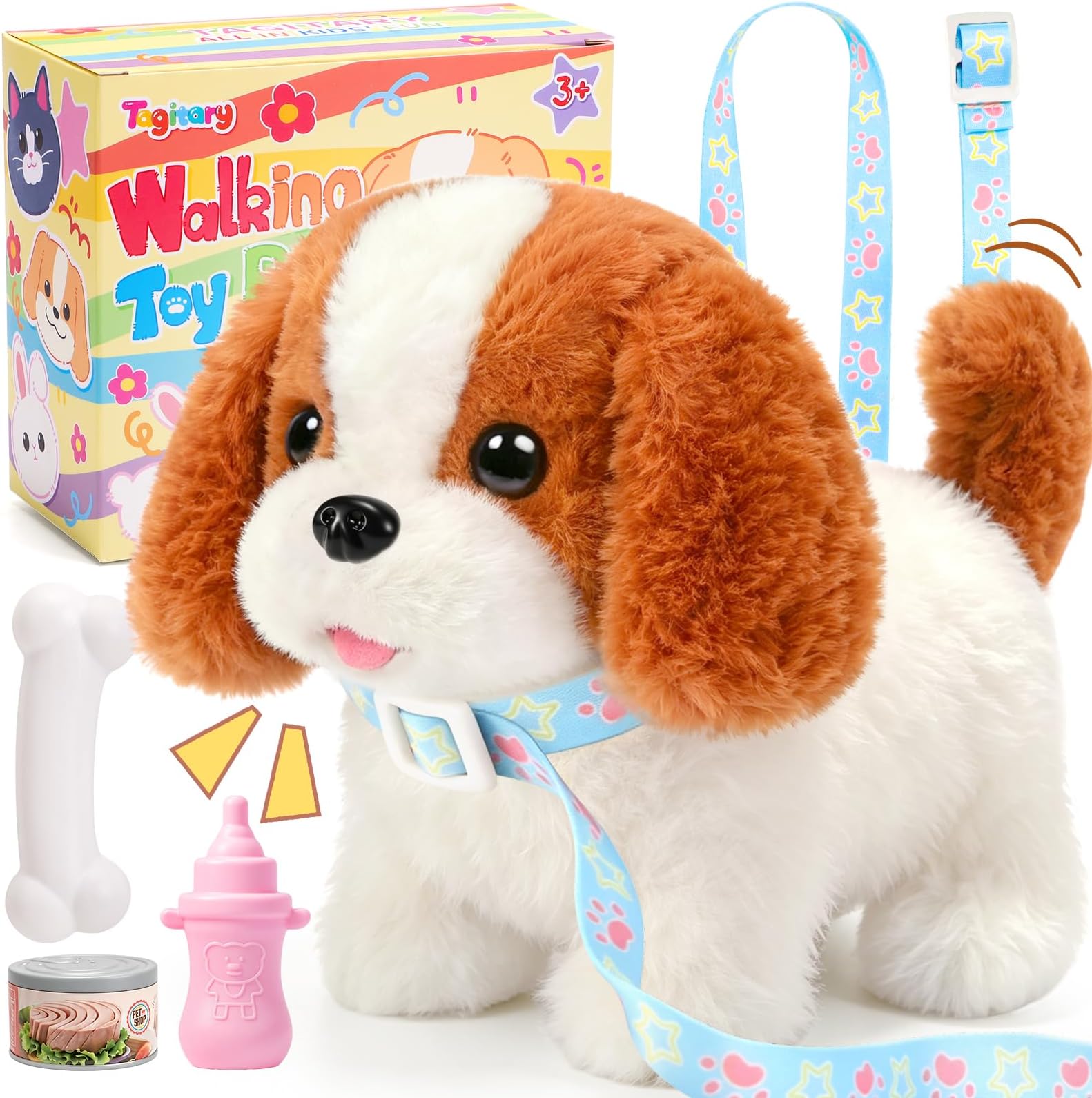 Tagitary Plush Toys Puppy Electronic Toy Walking and Barking Dogs,Tail Wagging Fake Dog Interactive Dog Toy for Kids with Leash,Easter Christmas Birthday Gift for Toddlers Kids