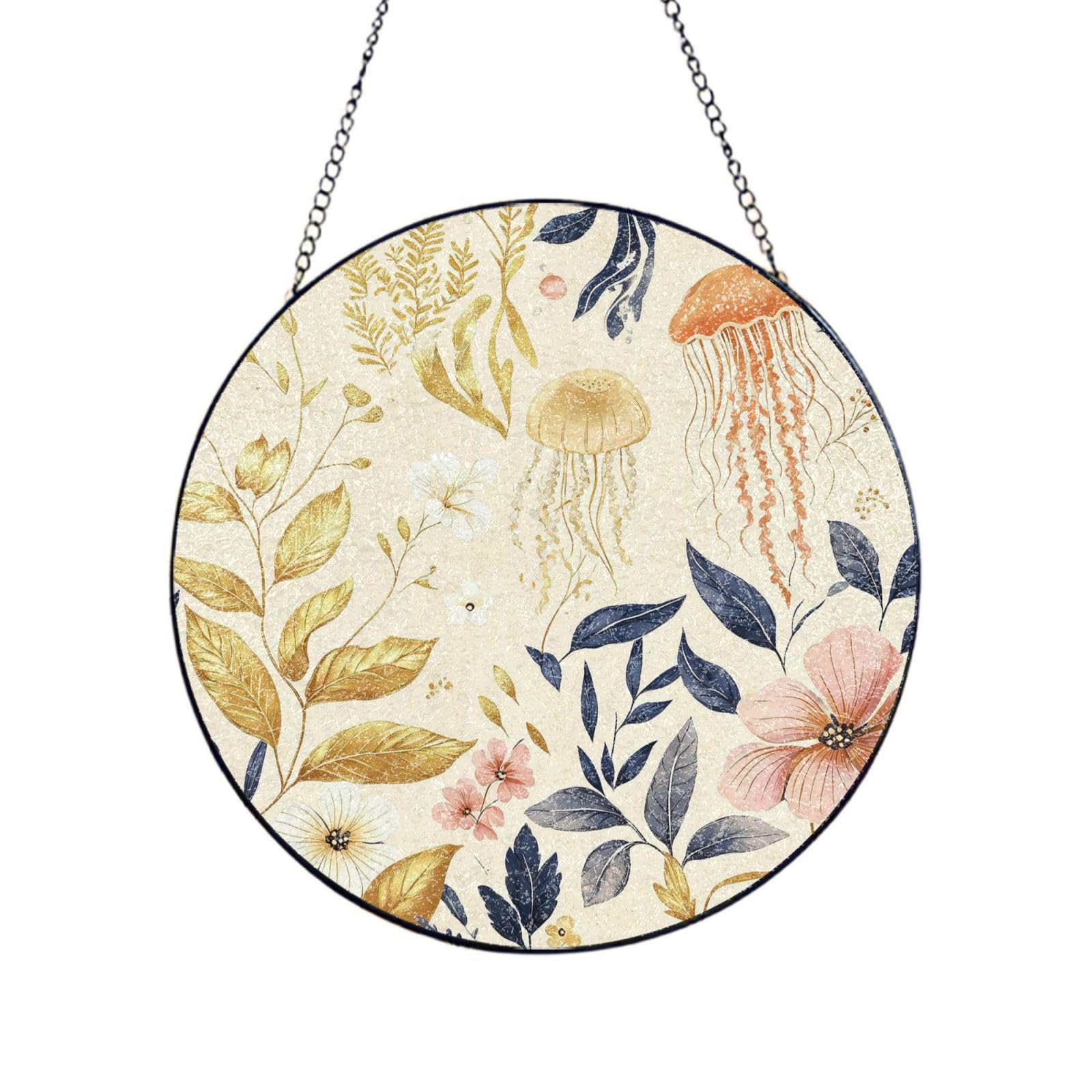 Gold Jellyfish Botanic Stained Glass Suncatcher Rainbow Prism Garden Window Present 9.84x9.84 Inch Tin Sign-10 9.84x9.84 inch