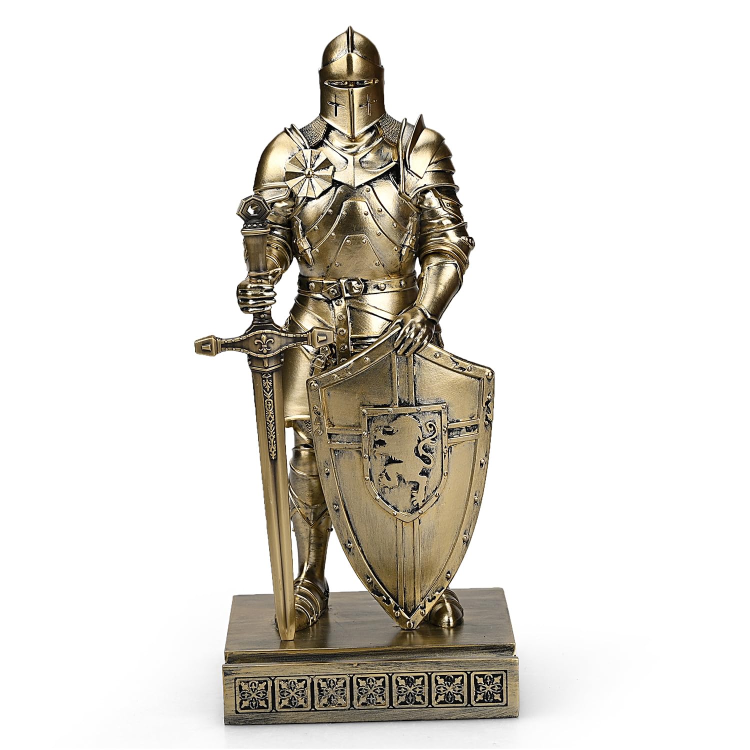 Ozdoba King's Guard figurka rycerza na biurko, akcesoria biurkowe, uchwyt na długopis, stojak do papieru do biura i domu (brązowy)