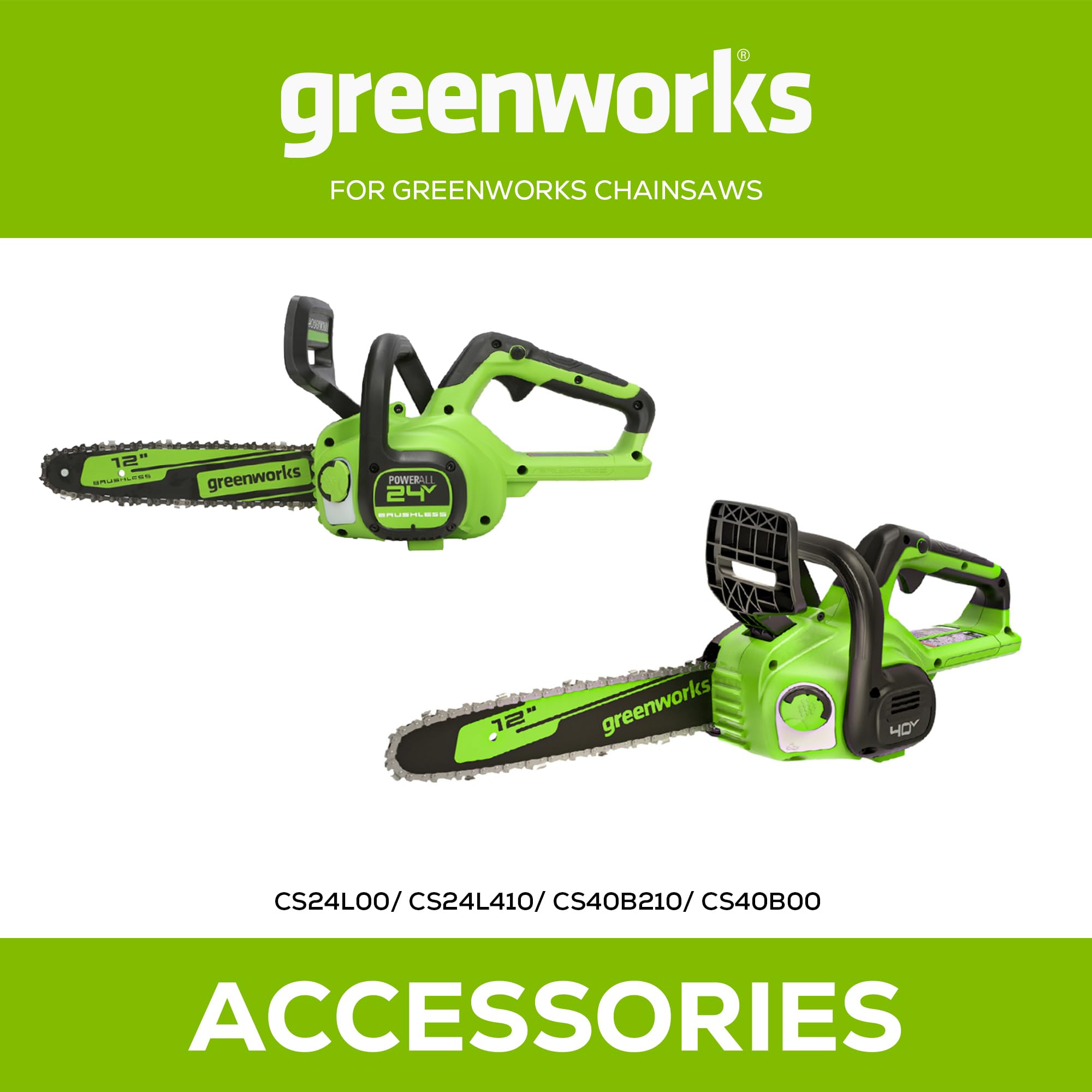 Greenworks Combo de barra y cadena de repuesto de 12 pulgadas, calibre de 0.043 pulgadas