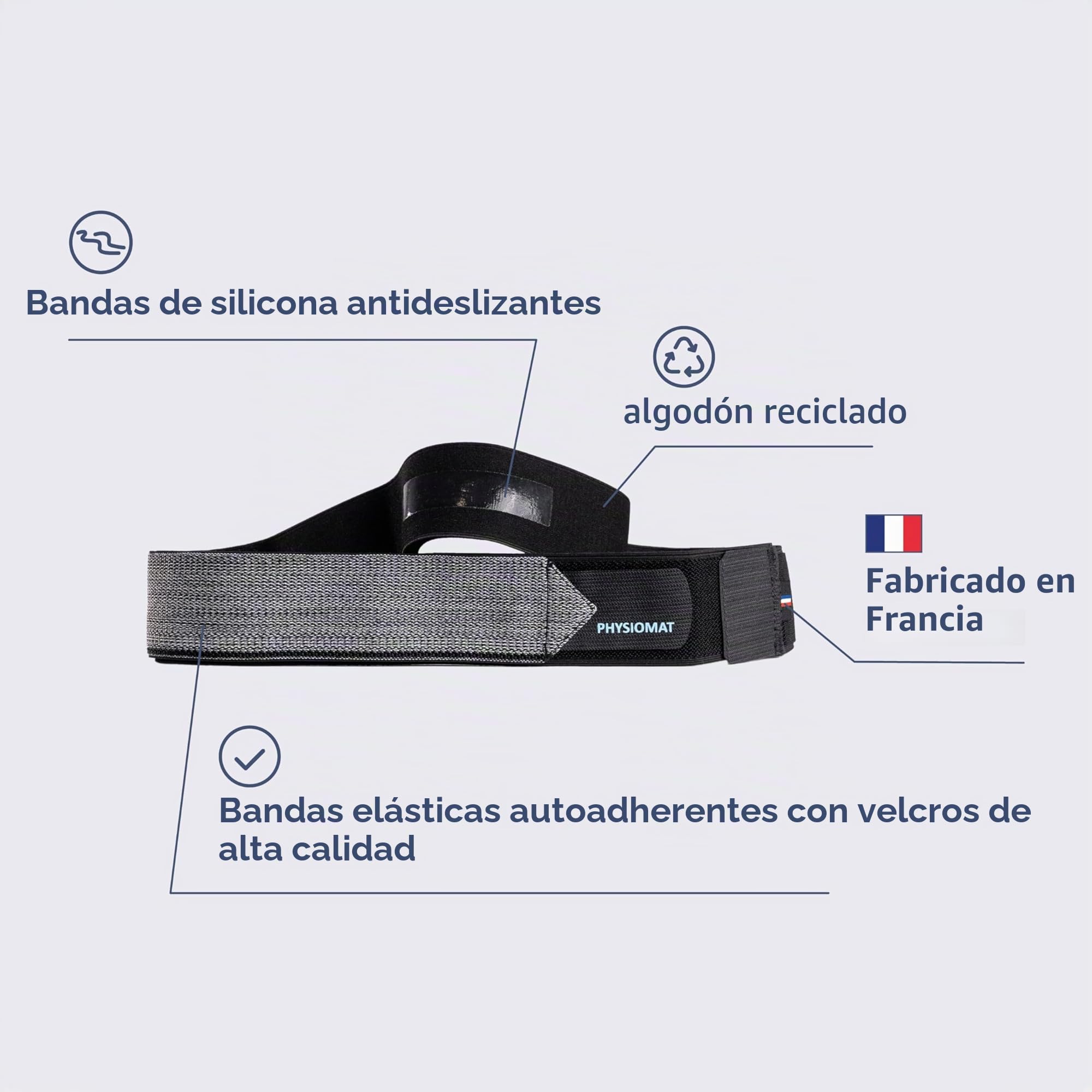 Physiomat Cinturón Tónico - Negro - Alivio del dolor - Para embarazo, posparto, deporte - Altura: 5 cm - Para tallas 36 y menores - Ecorresponsable: hilo reciclado - Fabricado en Francia
