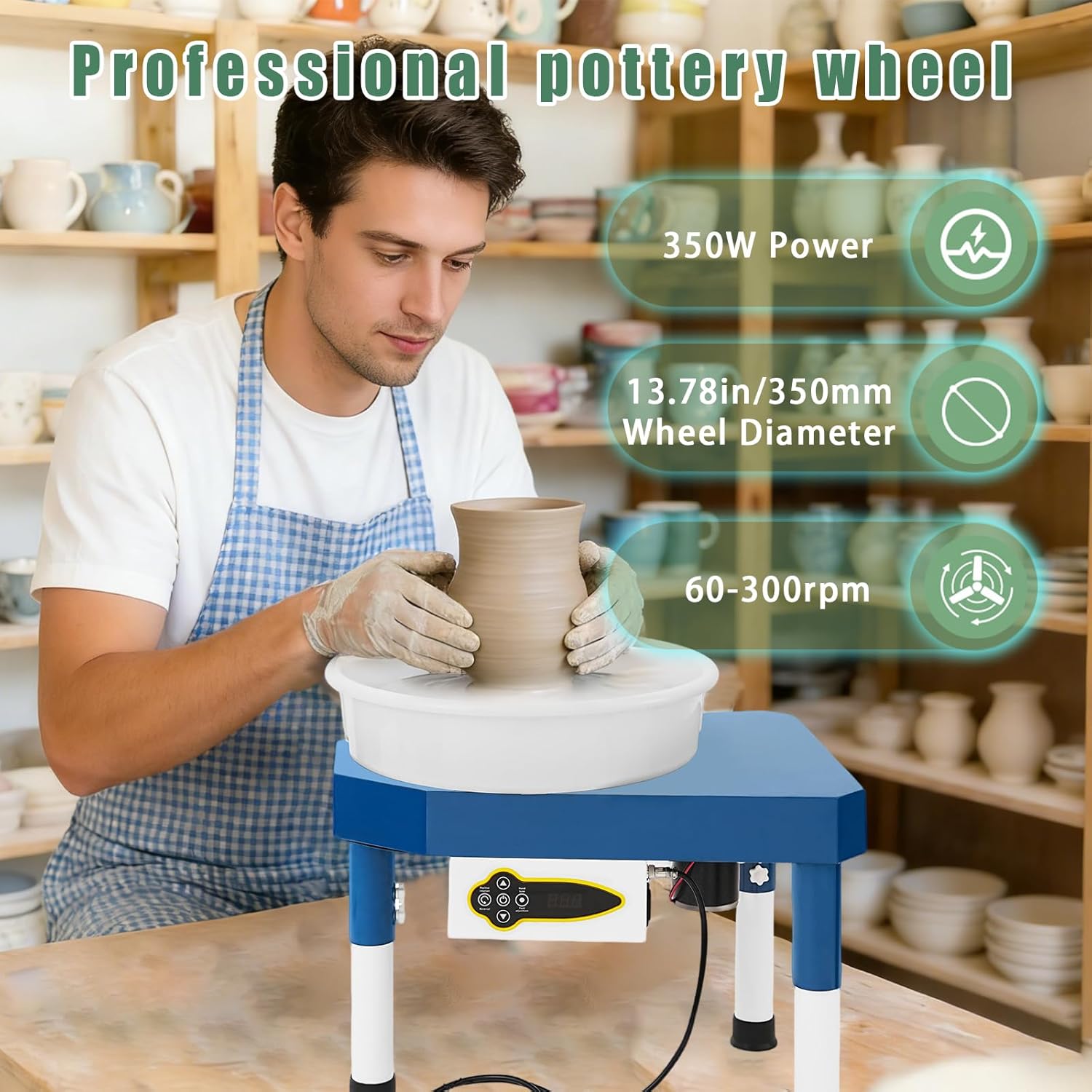 450W 14" Electric Pottery Wheel with LCD Panel Adjustable Speed Foot Pedal,Detachable Basin,Heighten Desk Legs,Clay Toolfor Kids, Adults, Beginners, Home DIY & Professional Pottery Making