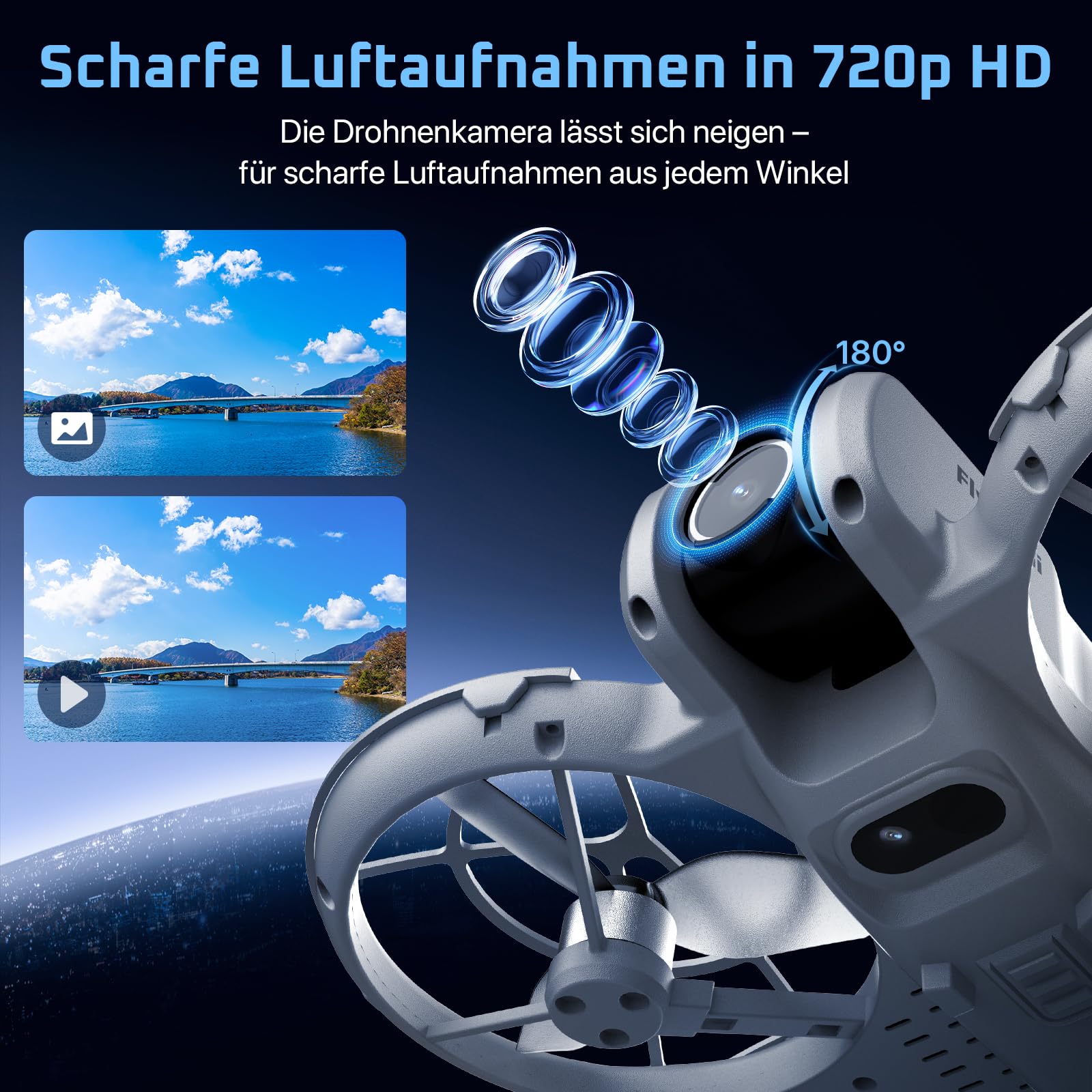 Rollei Fly Mini Drohne mit 720P Kamera RC Drone Quadrocopter mit Headless Modus 360° Drehung Steuerung per Fernbedienung und APP Unter 250 g für Einsteiger und Hobbyanwender Drohne-Drone-Quadrocopter
