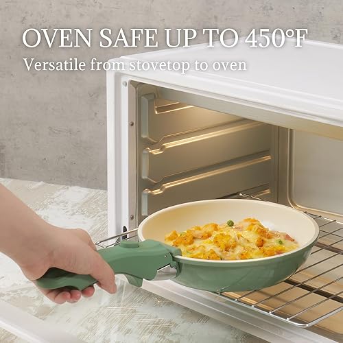 Miniatura 6 de Ceramic Cookware Set Non Stick 8Pcs Pots and Pans Set Detachable Handle Induction Kitchen Cooking Set with Frying Pans Oven Dishwasher Safe,