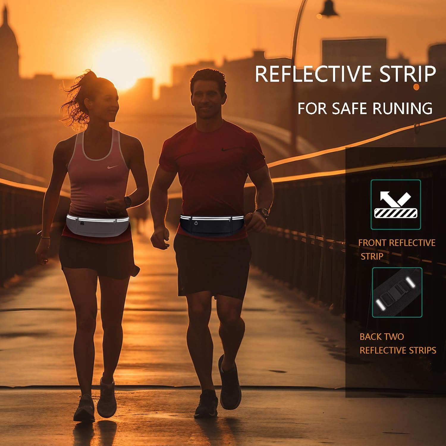 Cintura da corsa impermeabile per cellulare 3 tasche ciclismo fitness passeggiate Nero