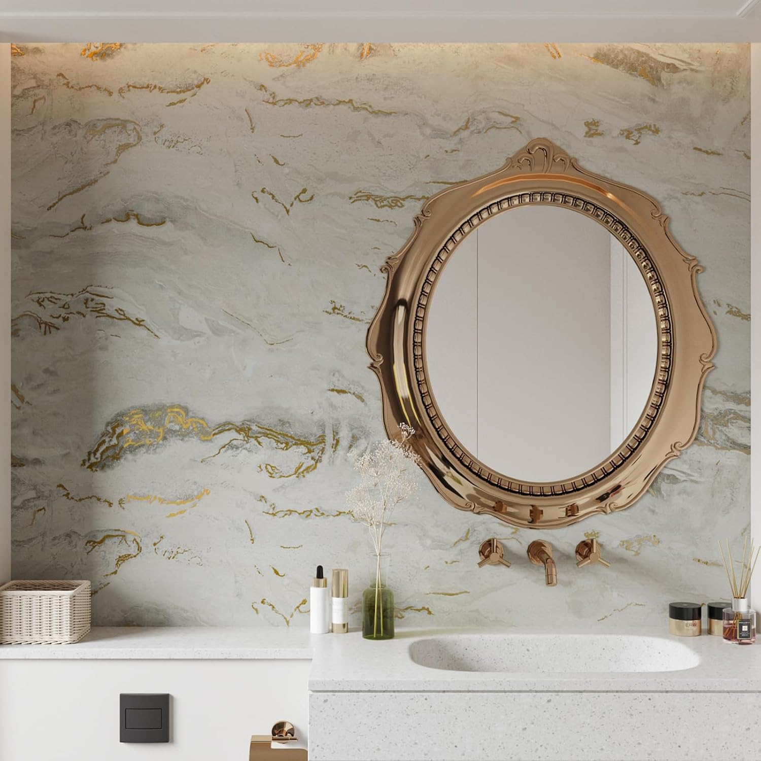 23.6"x118" Beige Gold Marble Contact Paper for Countertops Waterproof Matte Marble Wallpaper Peel and Stick Countertops for Kitchen Bathroom Wall Prepasted Thick Marble Vinyl Wrap