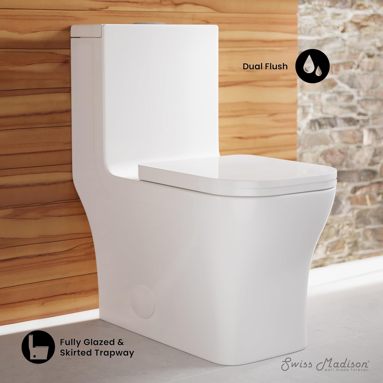 Swiss Madison Well Made Forever SM-1T278, Concorde One Piece Square Toilet Dual Flush 1.1/1.6 gpf with 10" Rough In