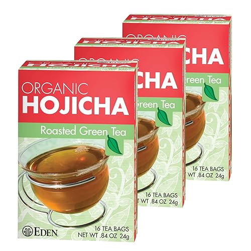 Eden Hojicha Té verde tostado orgánico, bajo en cafeína, japonés, 16 bolsas de té de manila sin blanquear por caja (paquete de 3)