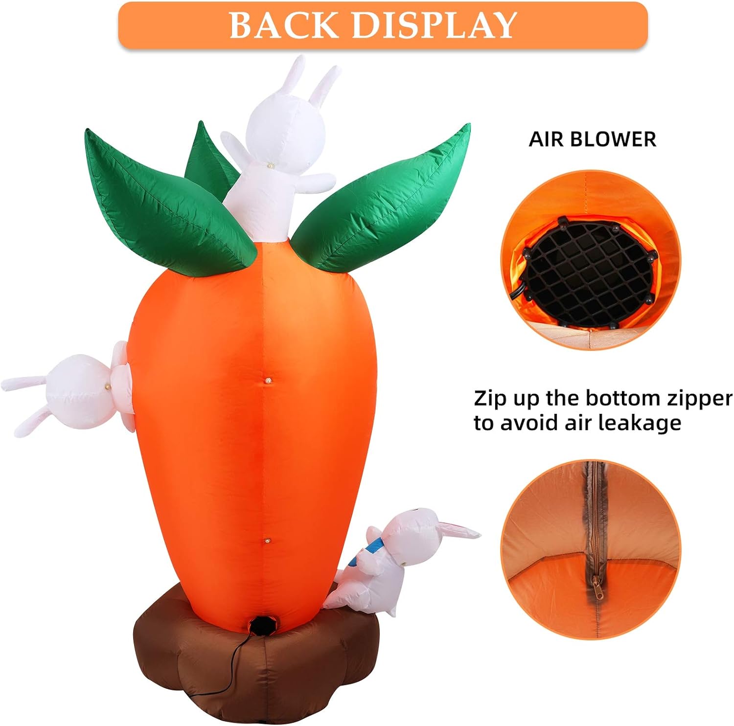SANKUU 6 FT Easter Bunny Inflatables Decorations, Tall Easter Blow Up Carrot Yard Decorations with Build-in LED Lights, Holiday Happy Easter Signs for Outdoor Garden Lawn Décor