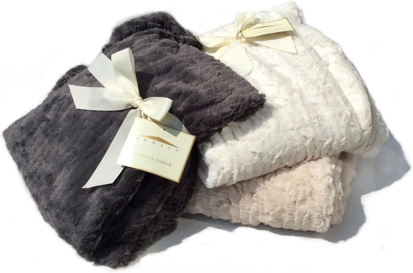 Domain Dark Grey Faux Fur Throw Blanket Oversized 50-by-70 inch Ultra Plush Shabby Chic Gray