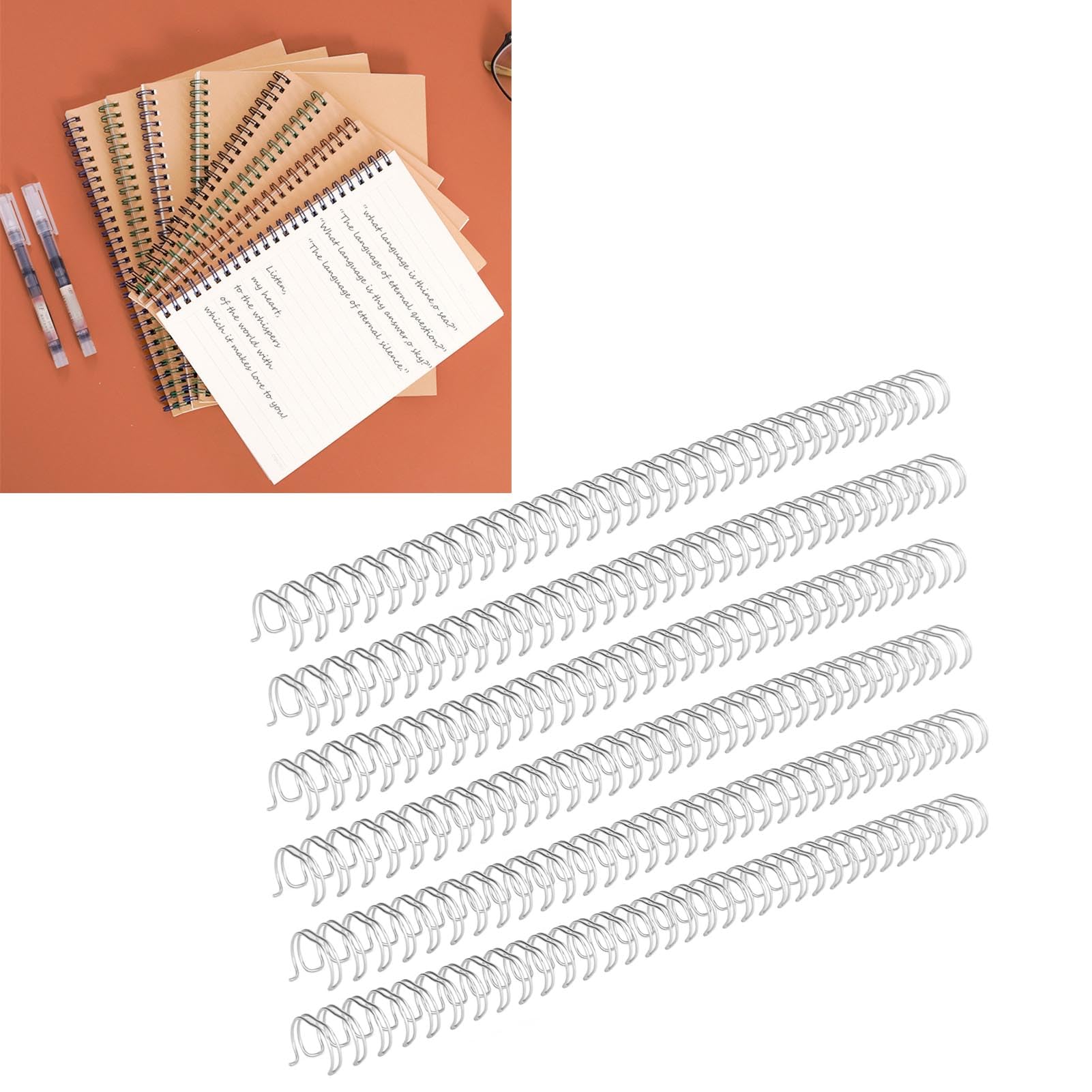 Ejoyous Reliure à Fil Double Boucle en Fer et Nylon Fil de Reliure Double 1 2 Pouces 34 Boucles 3 1 Pas Peut Contenir 100 Feuilles pour Rapports, Présentations, Manuels, Bureau, école (SILVER)