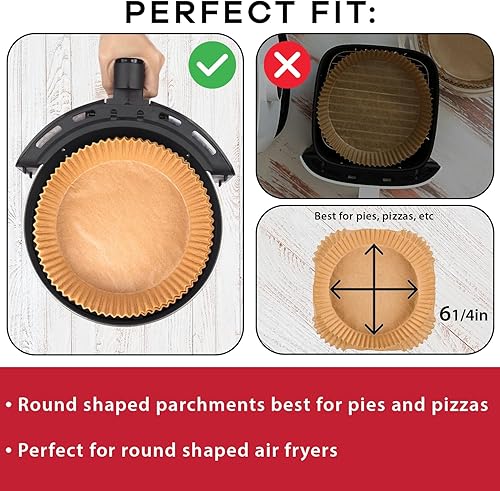 Miniatura 3 de Table King Paquete de 200 forros de papel para freidora de aire, 8 pulgadas (redondo), hojas de pergamino antiadherentes a prueba de grasa y agua