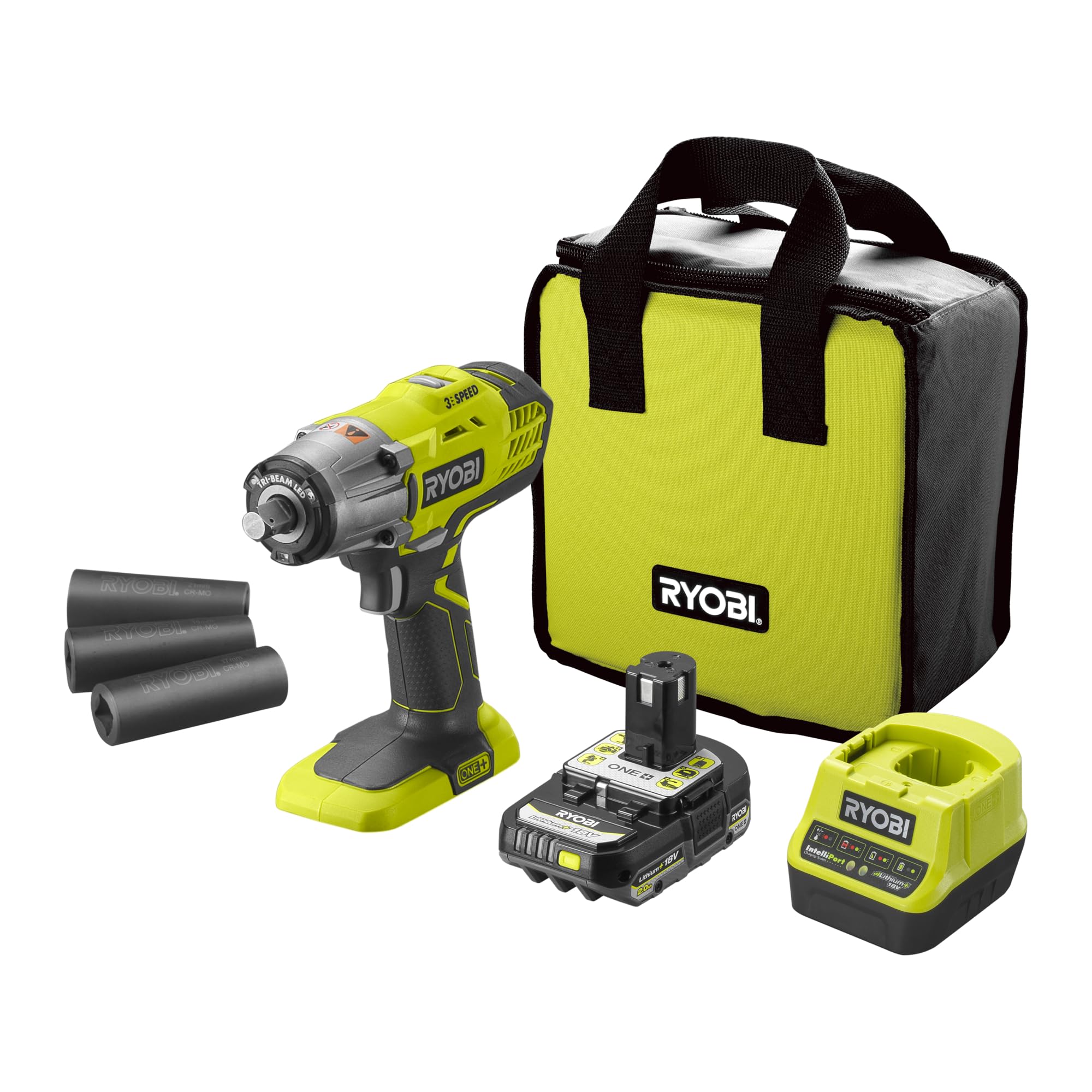 RYOBI Boulonneuse à chocs 18V One+ - batterie LithiumPlus 2.0Ah - chargeur R18IW3-120S
