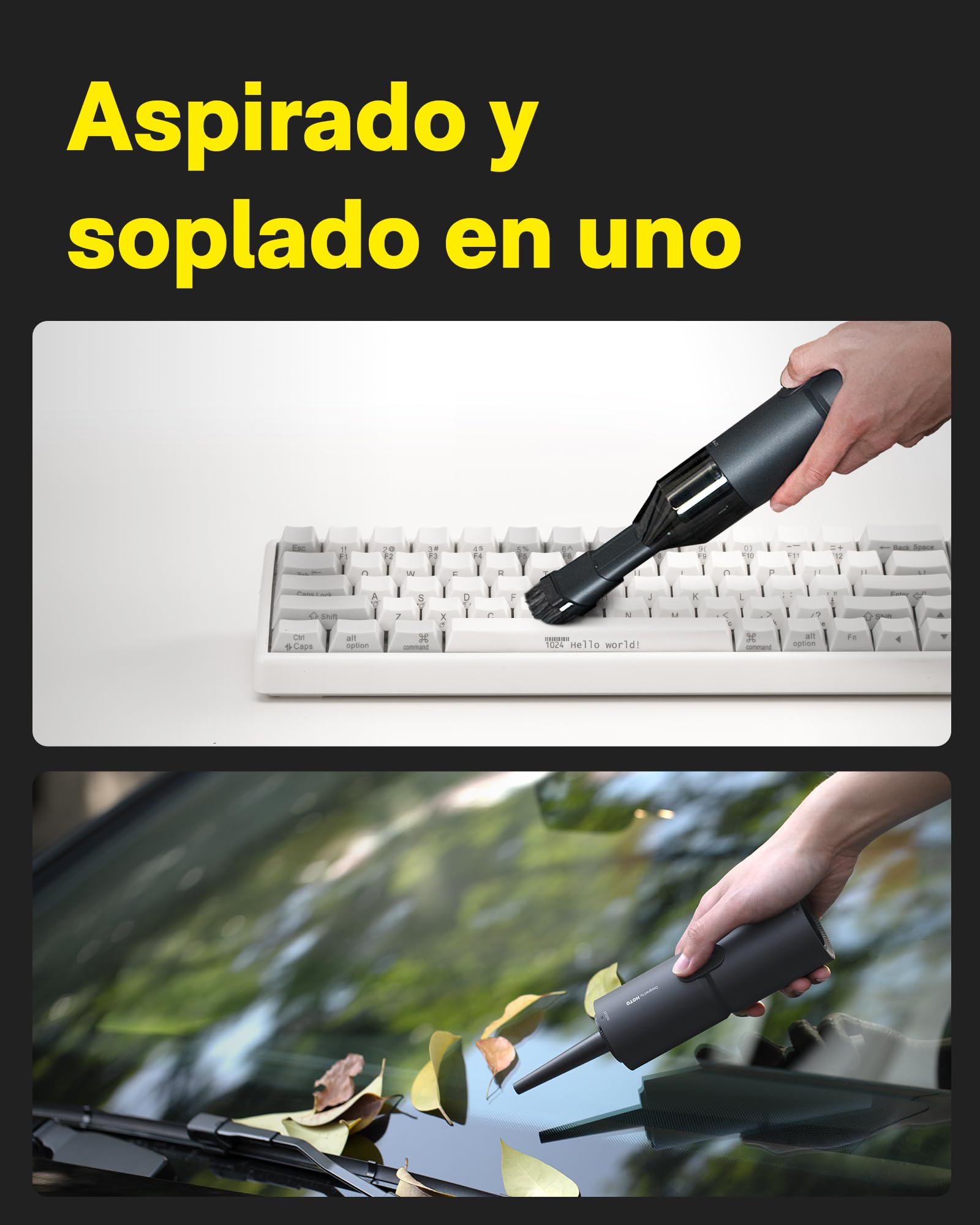 HOTO Aspirador de Mano Potente 15000 Pa, 4 en 1 Aspirador sin Cable de Coche sin Escobillas, Aspirado, Soplado, Inflado, Sellado al Vacío, Ideal para vehículos, Escritorio, Teclado, cafetera y más