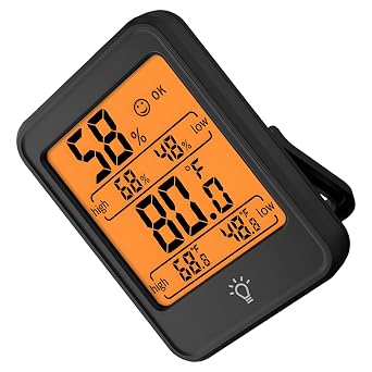 Digital Indoor Thermometer, Humidity Gauge with Backlight, Temperature Humidity Monitor Display, F/C Option, High Low Records, Mini Size, Strong Attachment Force Backing and Stand, Battery Powered