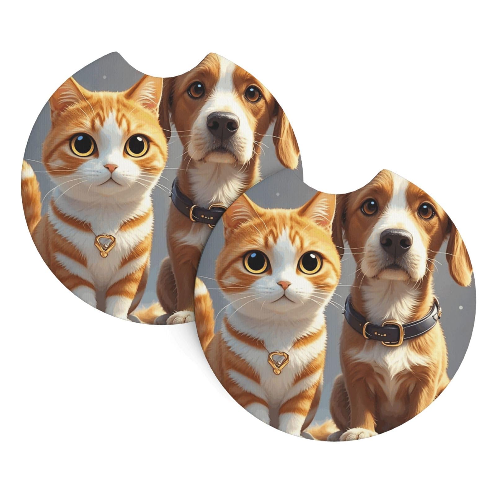 2 Pack Car Coaster for Cup Holders Cats and Dogs Car Cup Coaster 2.7" Neoprene Non-Slip Automotive Cup Mat Universal Auto Car Interior Accessories for Women Men Cup Pad