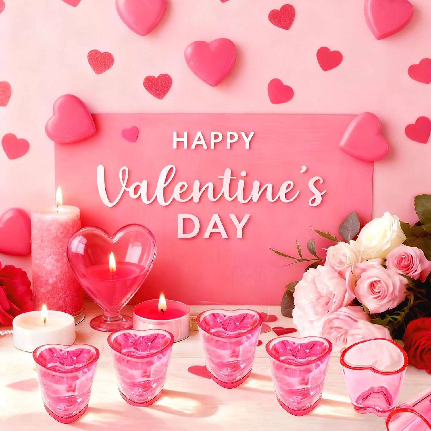 36 Pcs Pink Heart Shot Glasses Set Cute Shot Glasses with Heavy Base Reusable Plastic Beer Mug for Whiskey Tequila Valentine's Day Bachelor Party