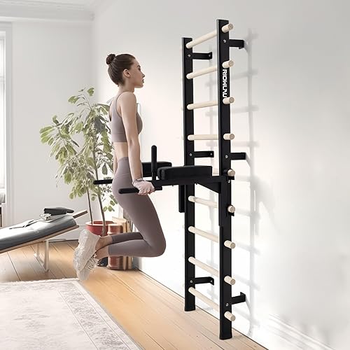 Miniatura 3 de Swedish Ladder Dip Bar Attachment, Fits TS003A Ladder, Wood Stall Bar for School, Physical Therapy and Gymnastics, Multi-grip