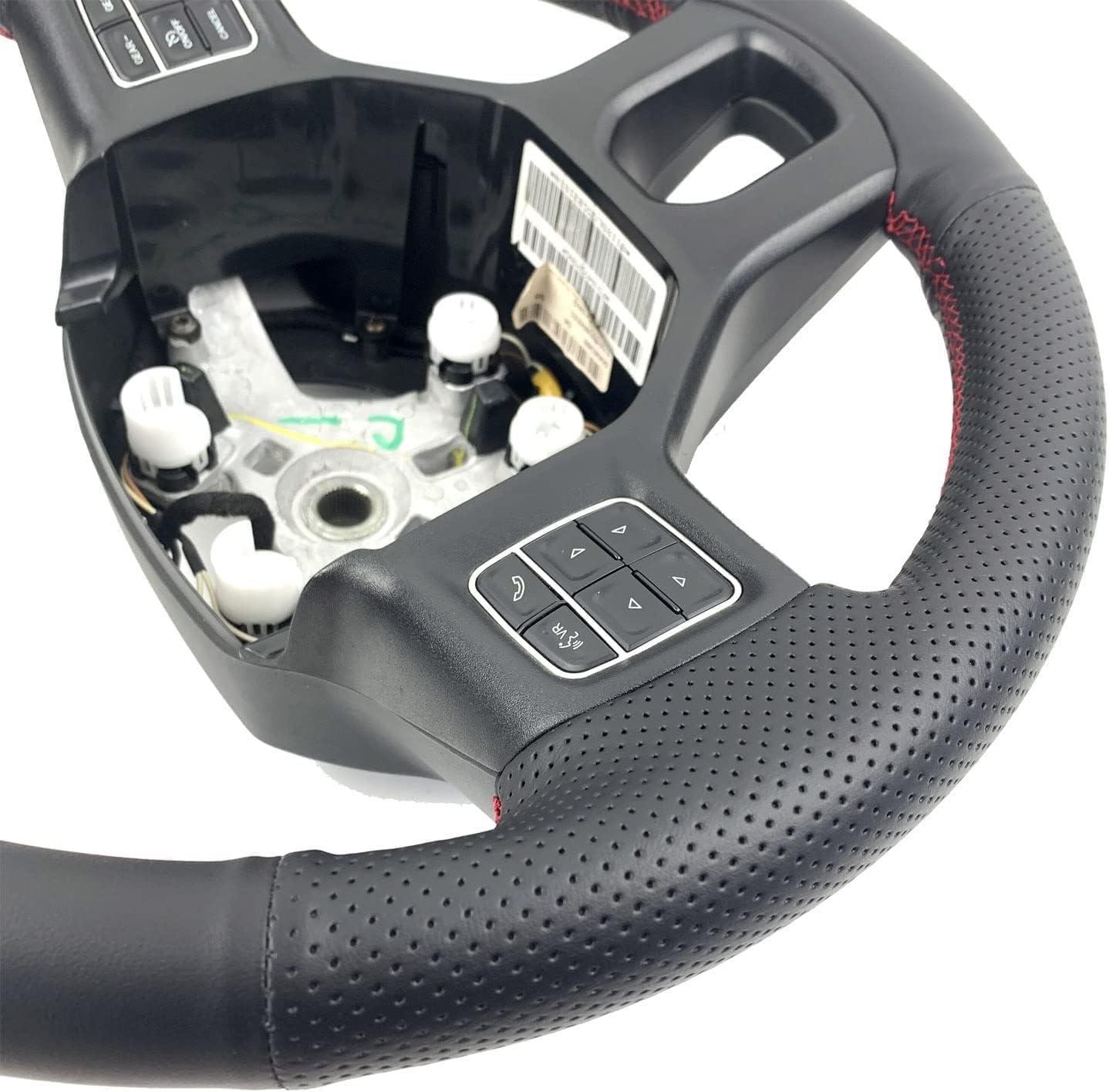 Black Side Perforated Leather Red Marker Steering Wheel Protector Cover Hand-Stitch on Wrap Fit for Dodge Ram Heavy Duty 1500/2500/3500/4500/5500 2013-2019 (Red Mark Strip)