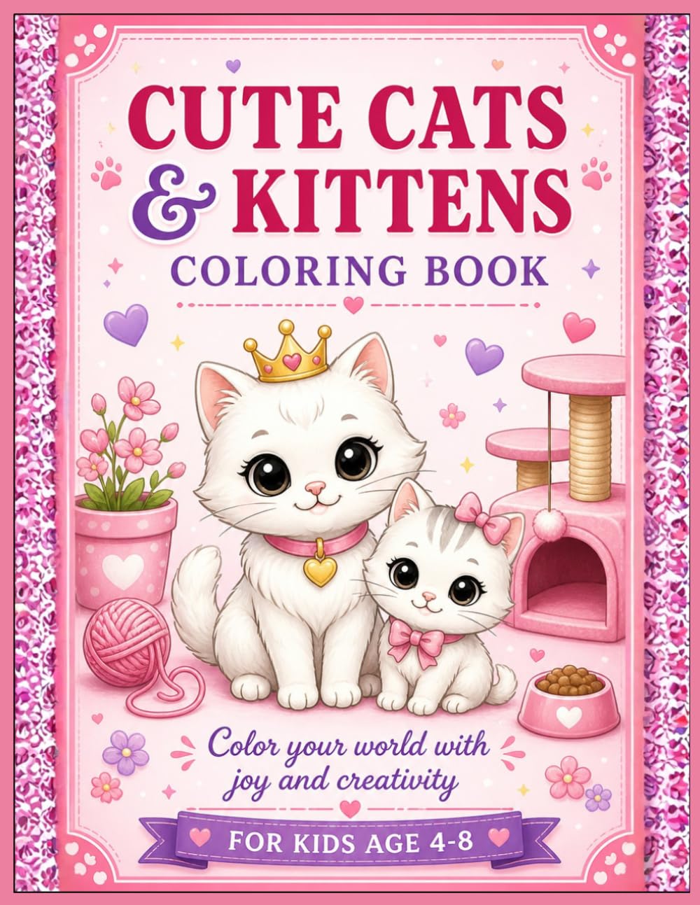 Cute Cats & Kittens Coloring Book for Kids Ages 4-8: 50 Adorable Cat and Kitten Designs for Girls — Fun Activity Coloring Pages for Children (Girls Favorites Coloring Series)